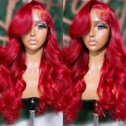Cherry red 13x6 body wave HD transparent lace